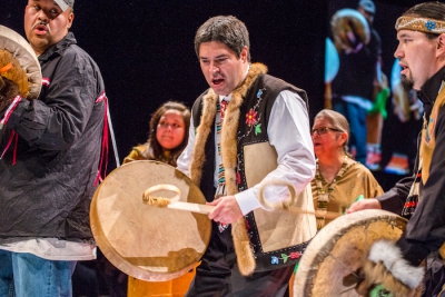 UAF Vice Chancellor for Rural, Community, and Native Education Evon Peter was one of the dancers at the ASSW Banquet. Photo courtesy of Todd Paris.