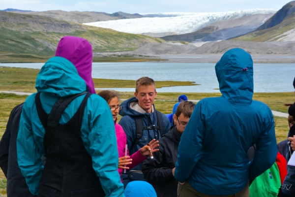 Learning about erosional processes from Dartmouth Graduate student Ruth Heindel (Photo Credit: Rikke JØrgensen)