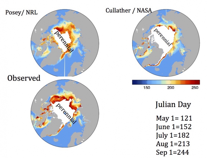 Figure 11. Ice-free date (IFD) forecasts from NRL and NASA GMAO from the June SIO call.