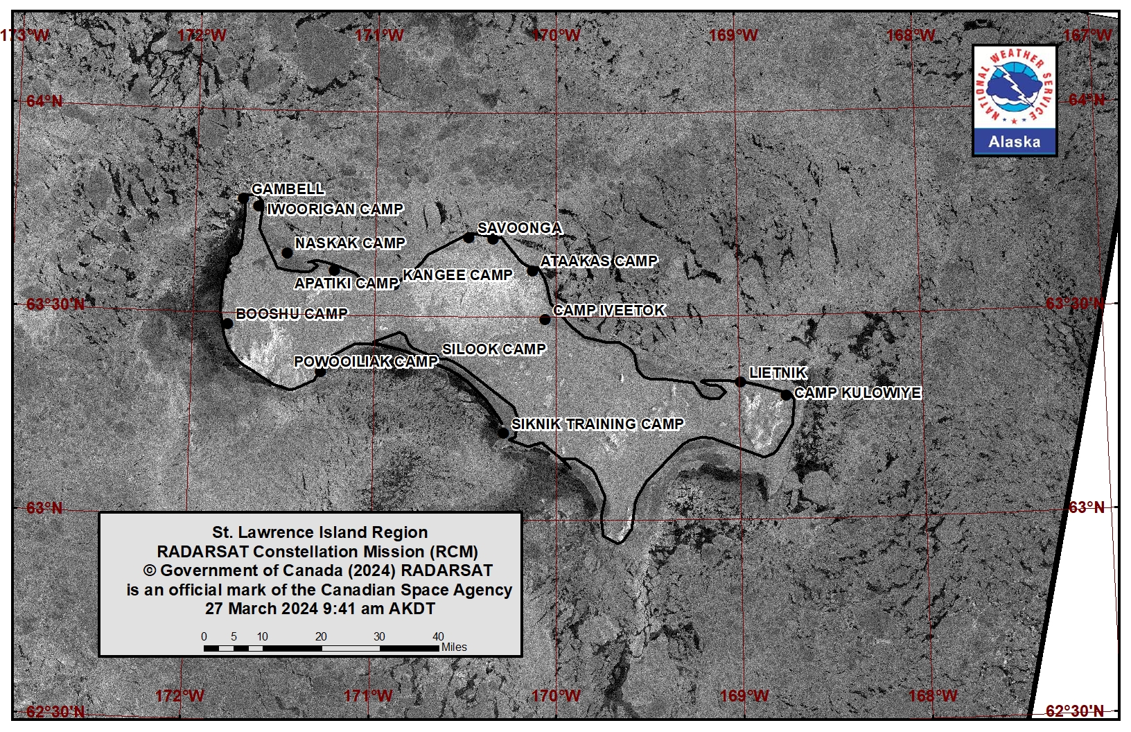 St. Lawrence Island area satellite image.