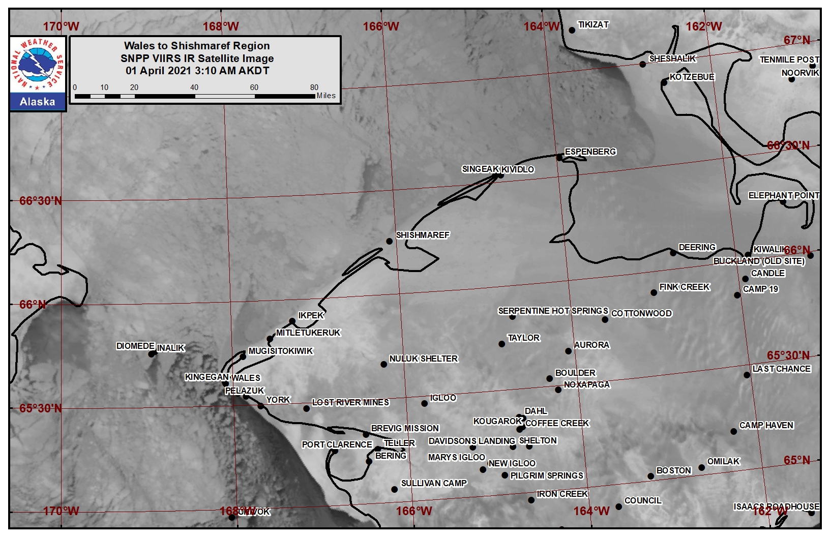 Wales to Shishmaref area satellite image