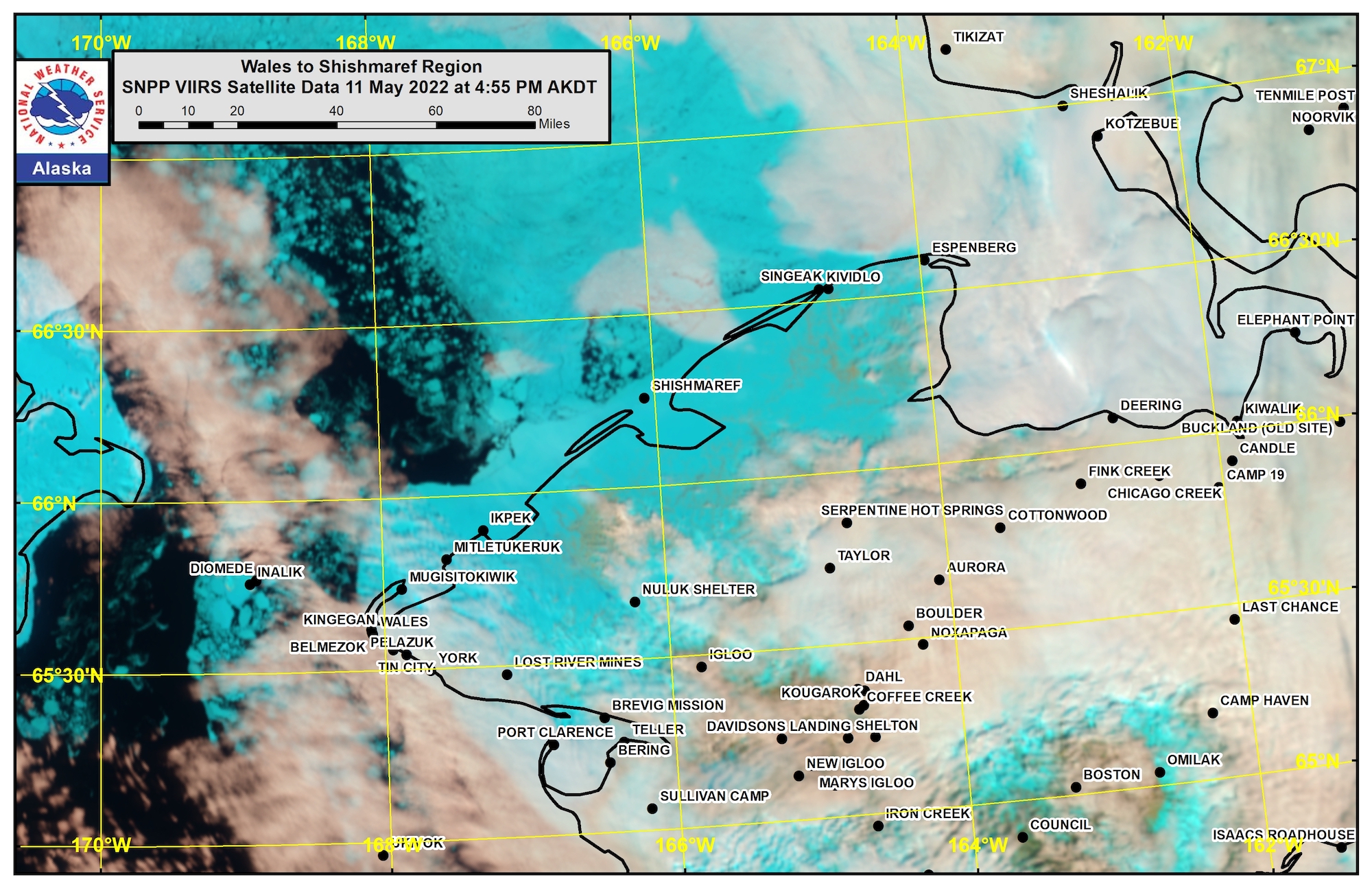 Wales to Shishmaref Area Satellite Image