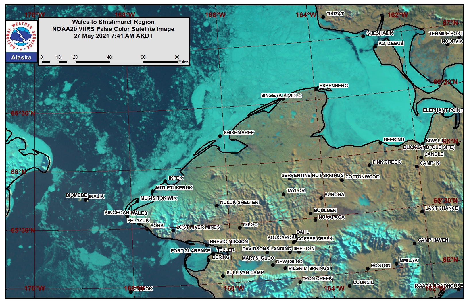 Wales to Shishmaref Area Satellite Image