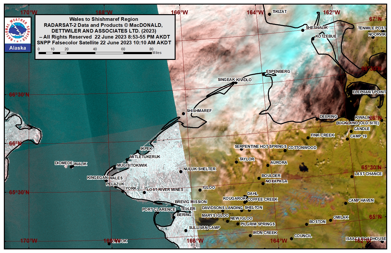 Wales to Shishmaref Area Satellite Image.