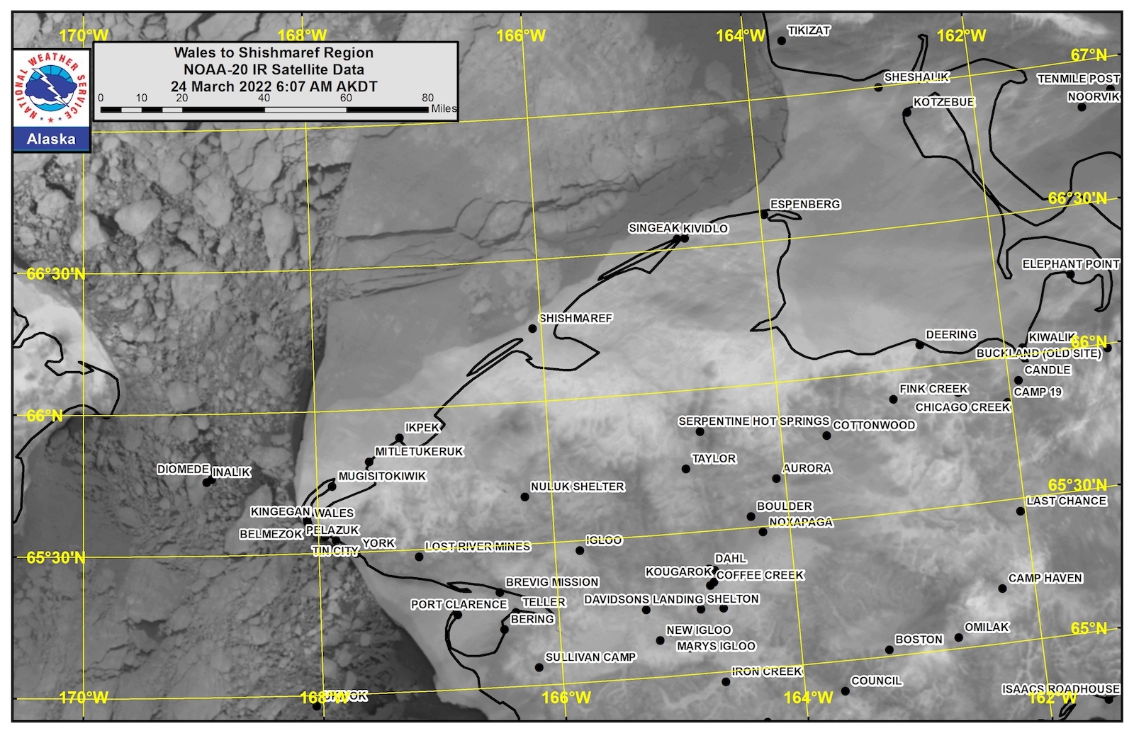 Wales to Shishmaref Area Satellite Image