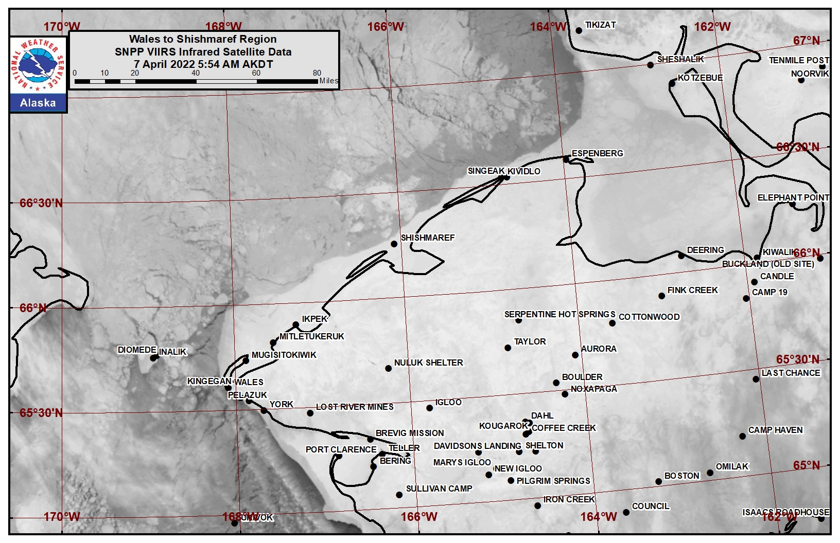 Wales to Shishmaref Area Satellite Image