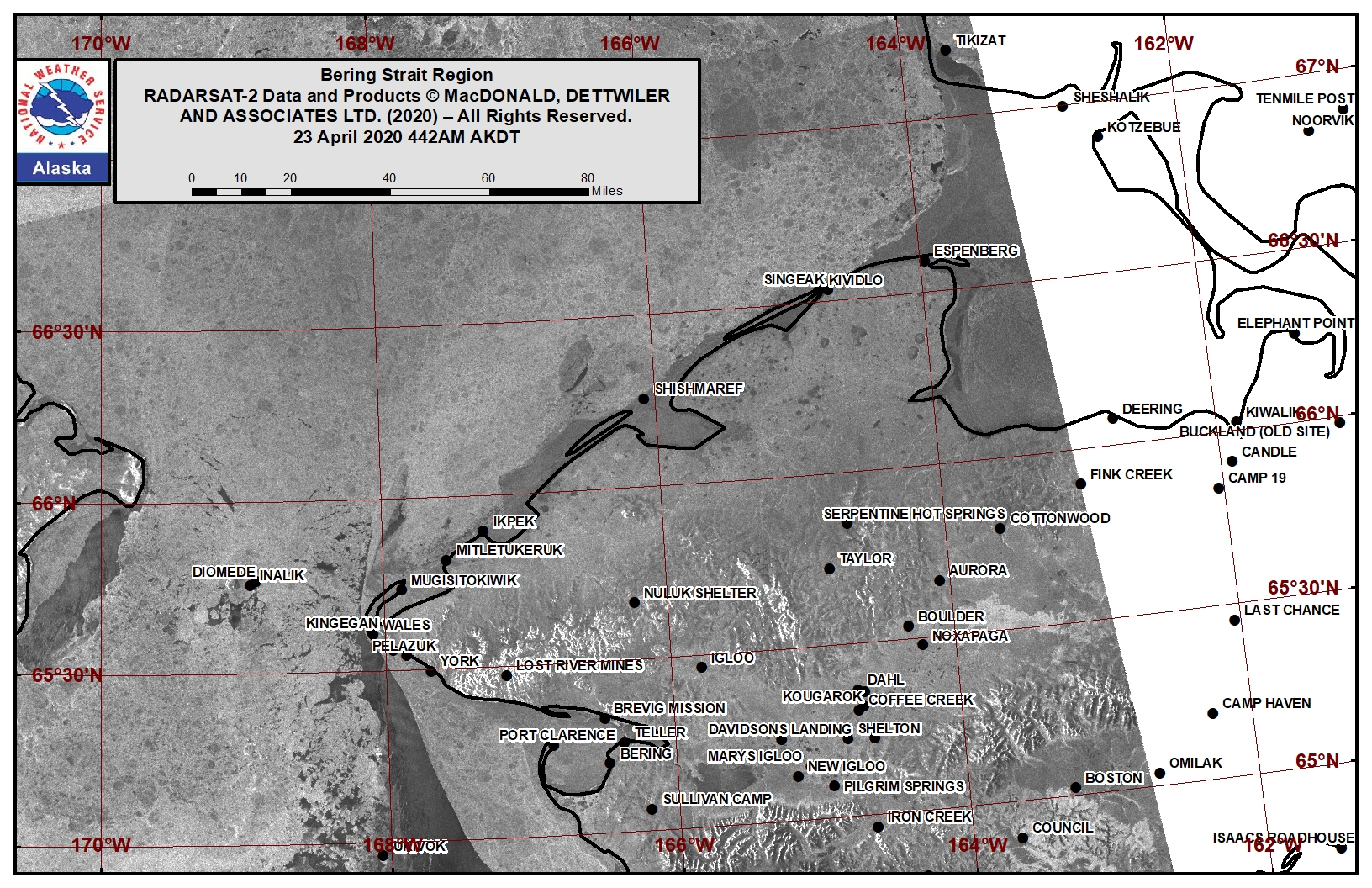 Wales to Shishmaref satellite image