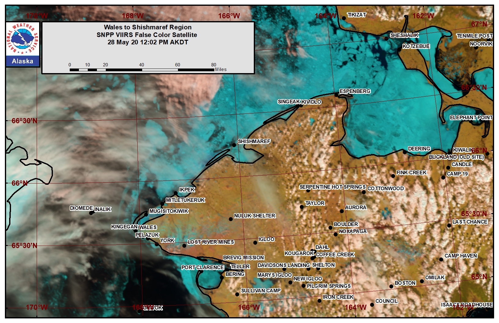 Wales to Shishmaref satellite image