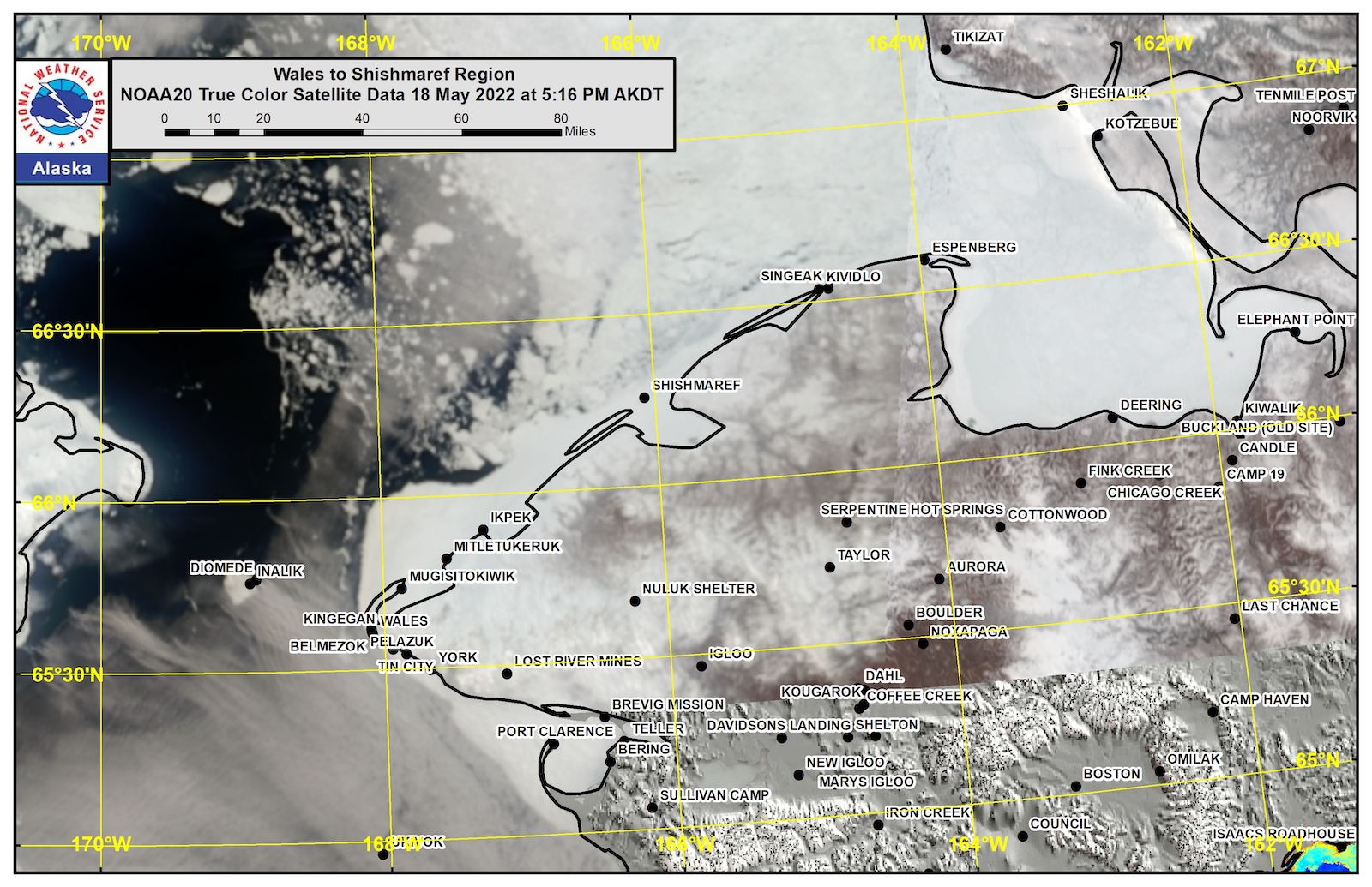 Wales to Shishmaref Area Satellite Image