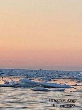 Ship near Diomede, Alaska. Photo courtesy of Odge Ahkinga.